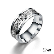 Charger l&#39;image dans la galerie, New European Titanium Steel Inlay Silver Dragon Piece Retro Stainless Steel Dragon Tattoo Couple Ring Men&#39;s Slimming  Ring