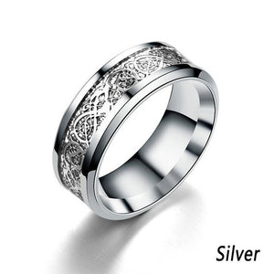 New European Titanium Steel Inlay Silver Dragon Piece Retro Stainless Steel Dragon Tattoo Couple Ring Men's Slimming  Ring